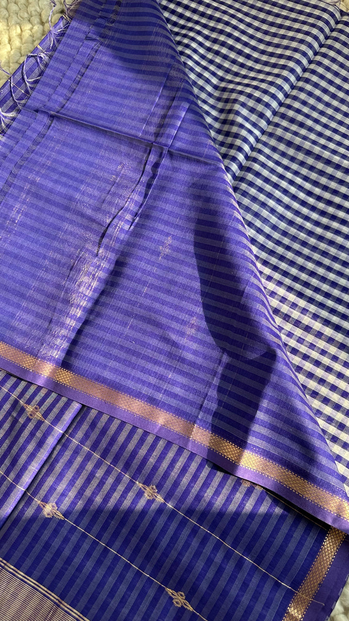 ROYAL PURPLE CHECKS - PREMIUM HANDWOVEN MAHESHWARI SILK BY COTTON SAREE (DISPATCH TIME IS 10-15 DAYS)
