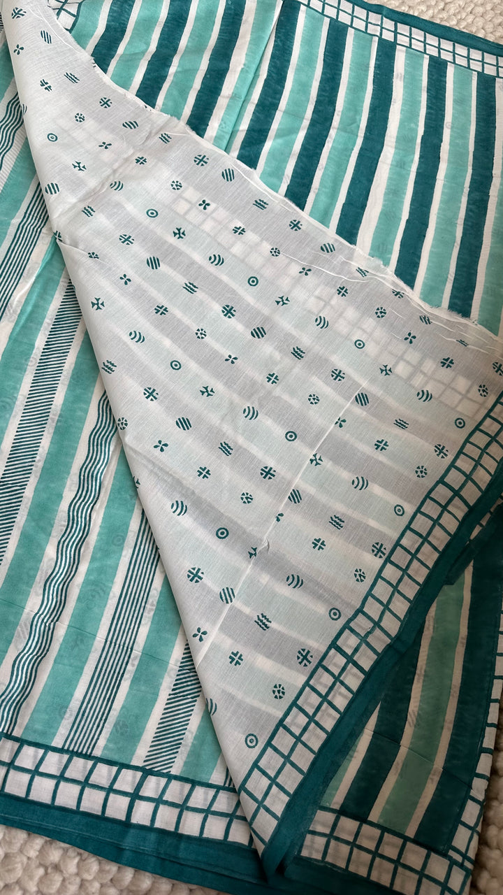 SANGANERI HAND BLOCK PRINTED SOFT COTTON SAREE- 024