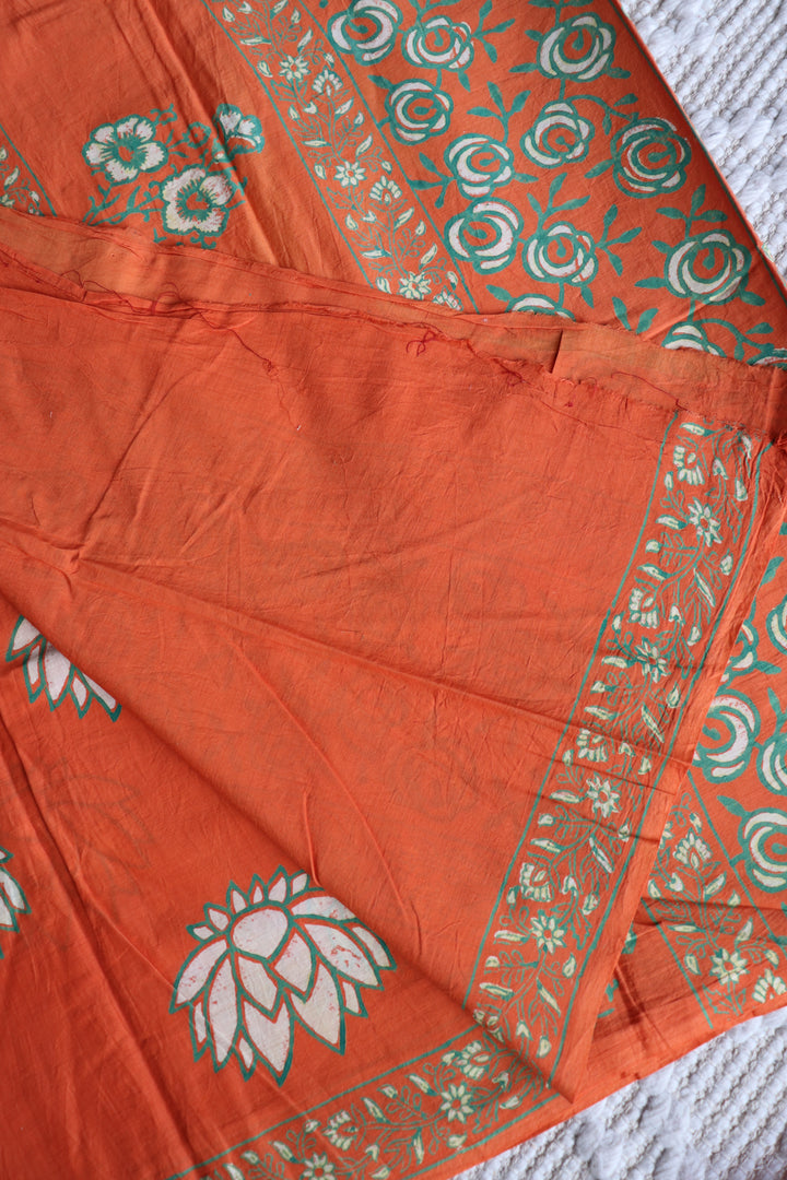 BAGRU HAND BLOCK PRINTED SOFT MULMUL COTTON SAREE- 069