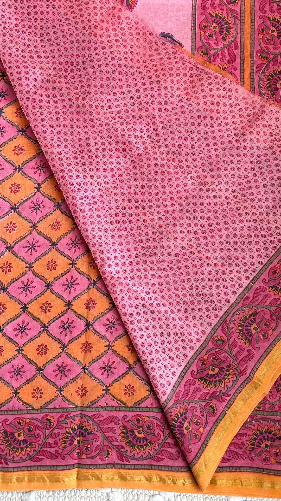 SANGANERI HAND BLOCK PRINTED SILK COTTON SAREE- 007