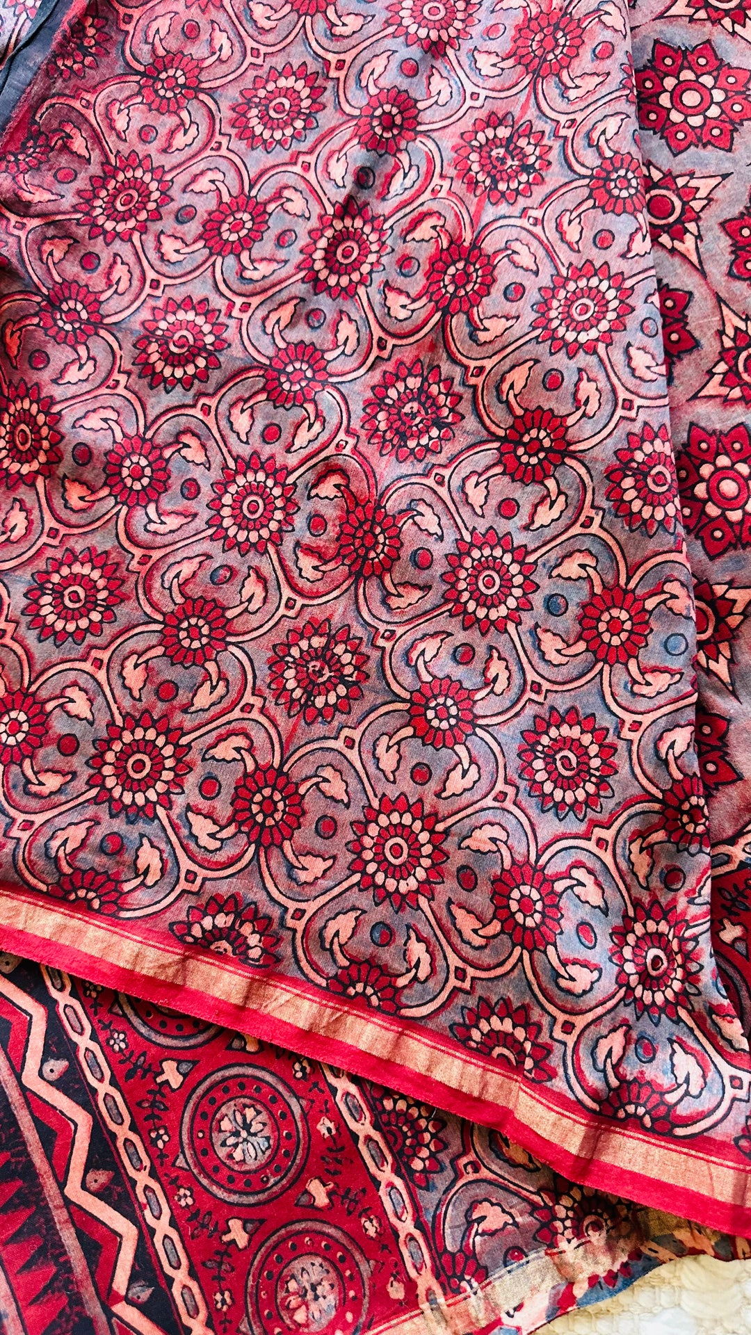 LALEEMA - AJRAKH HAND BLOCK PRINTED CHANDERI SILK COTTON SAREE
