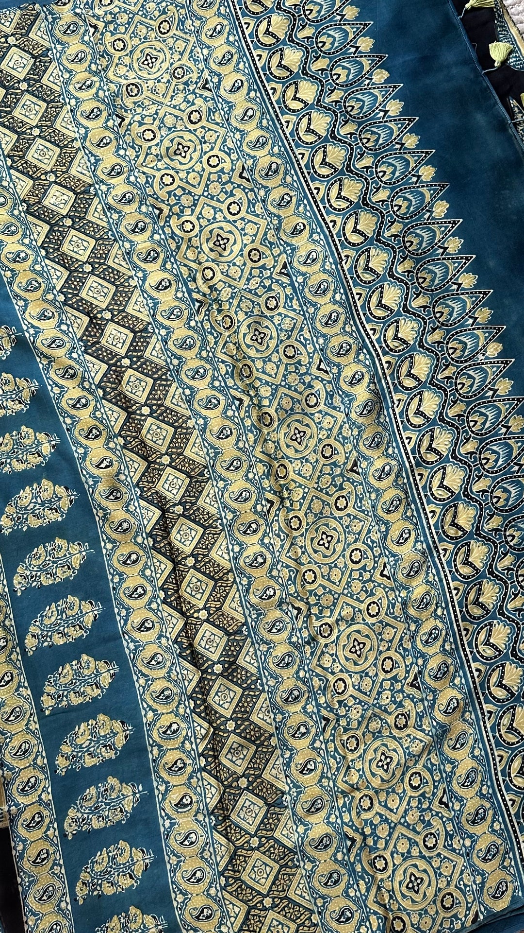 MIDNIGHT PINES - SUPER PREMIUM & BUTTERY SOFT AJRAKH HAND BLOCK PRINTED MODAL SILK SAREE