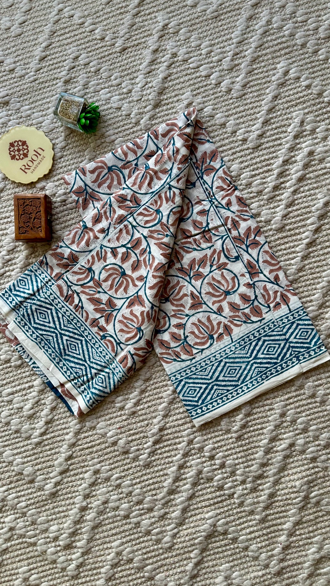 BAGRU HAND BLOCK PRINTED SOFT MULMUL COTTON SAREE- 072