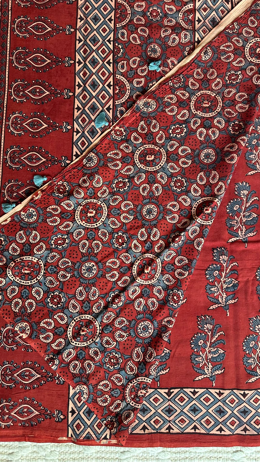 PREMIUM AJRAKH HAND BLOCK PRINTED PURE SOFT COTTON SAREE- 001