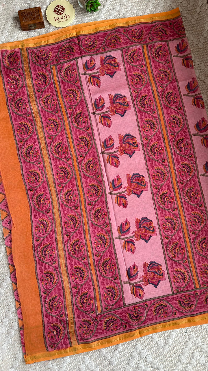 SANGANERI HAND BLOCK PRINTED SILK COTTON SAREE- 007