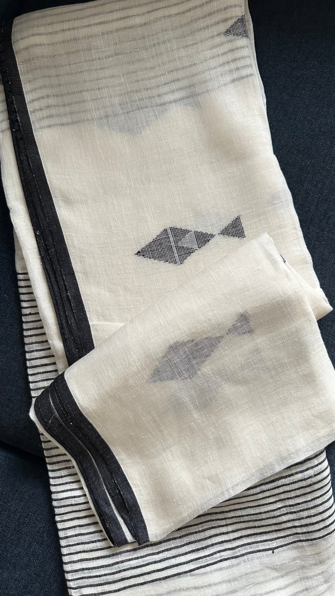 SUPER PREMIUM HANDWOVEN NEEDLE-WORK JAMDANI JAYASHREE LINEN SAREE - KITES ON IVORY