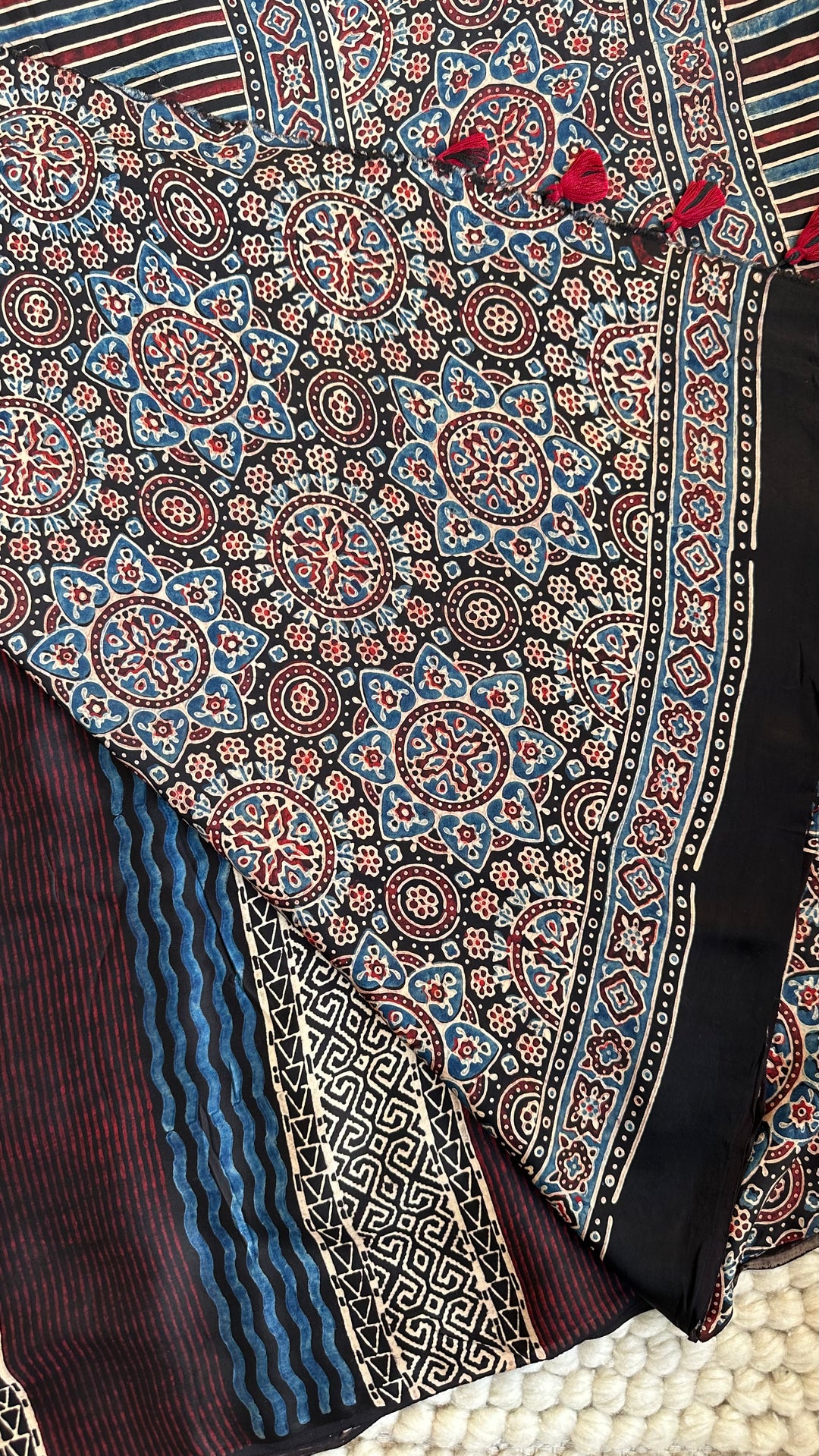 ABSTRACT DREAMS - AJRAKH HAND BLOCK PRINTED PREMIUM MODAL SILK SAREE