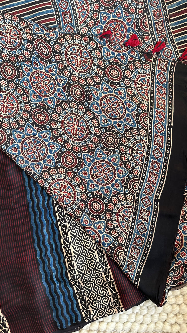 ABSTRACT DREAMS - AJRAKH HAND BLOCK PRINTED PREMIUM MODAL SILK SAREE