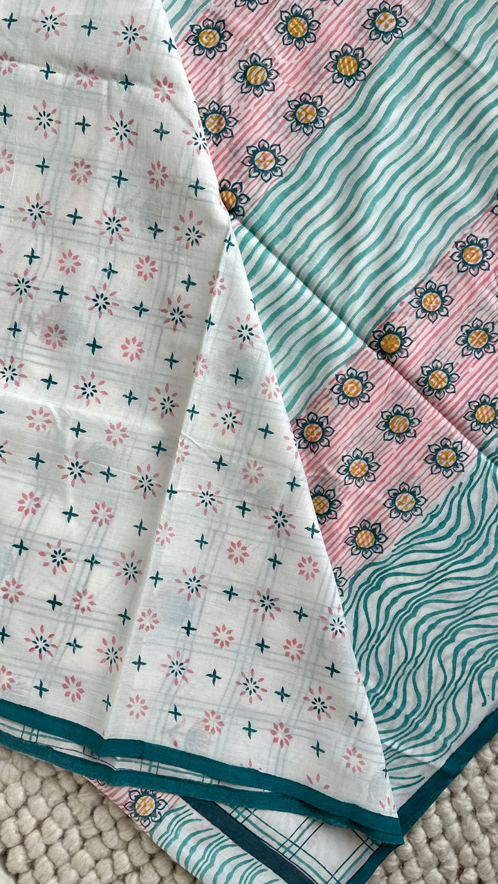 SANGANERI HAND BLOCK PRINTED SOFT COTTON SAREE- 028