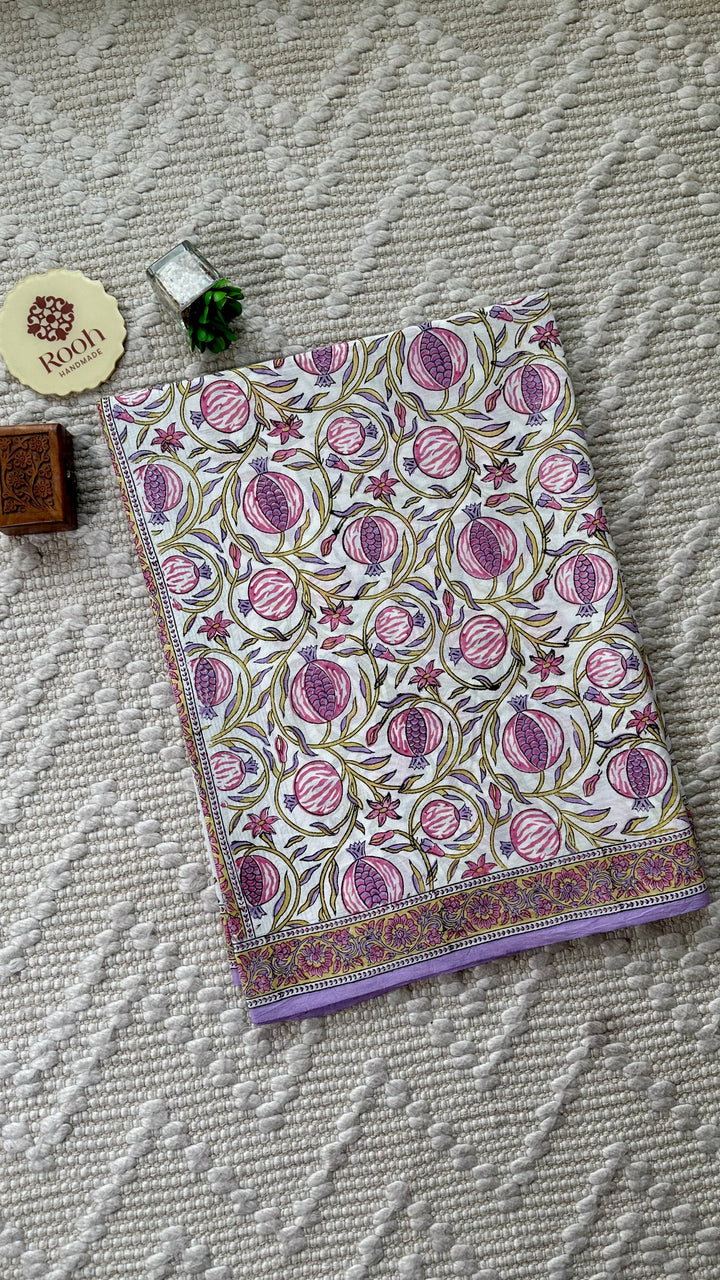SANGANERI HAND BLOCK PRINTED SOFT MULMUL COTTON SAREE- 014