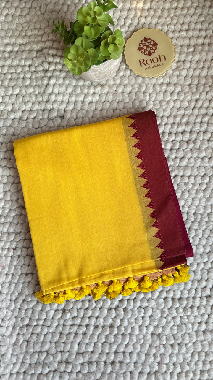 SUNFLOWER YELLOW PURE SUPER SOFT MULMUL COTTON SAREE - 020