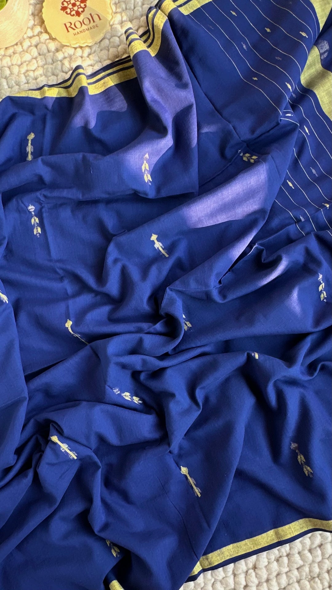 PREMIUM JAMDANI WEAVE HANDWOVEN AND HANDSPUN COTTON SAREE - SAPPHIRE BLUE
