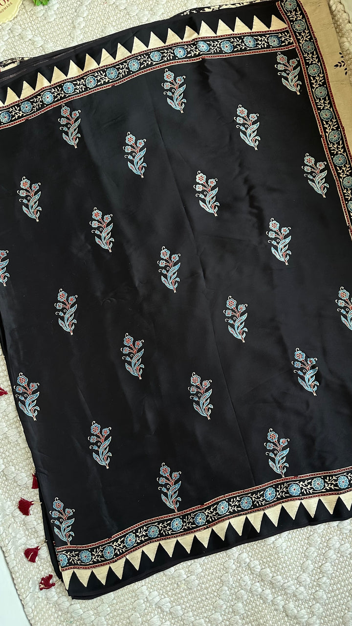 RAATRI - PREMIUM AJRAKH HAND BLOCK PRINTED MODAL SILK SAREE