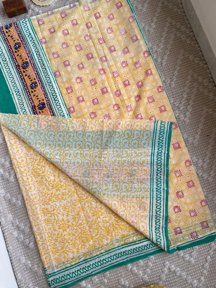 BAGRU HAND BLOCK PRINTED SOFT MULMUL COTTON SAREE- 050