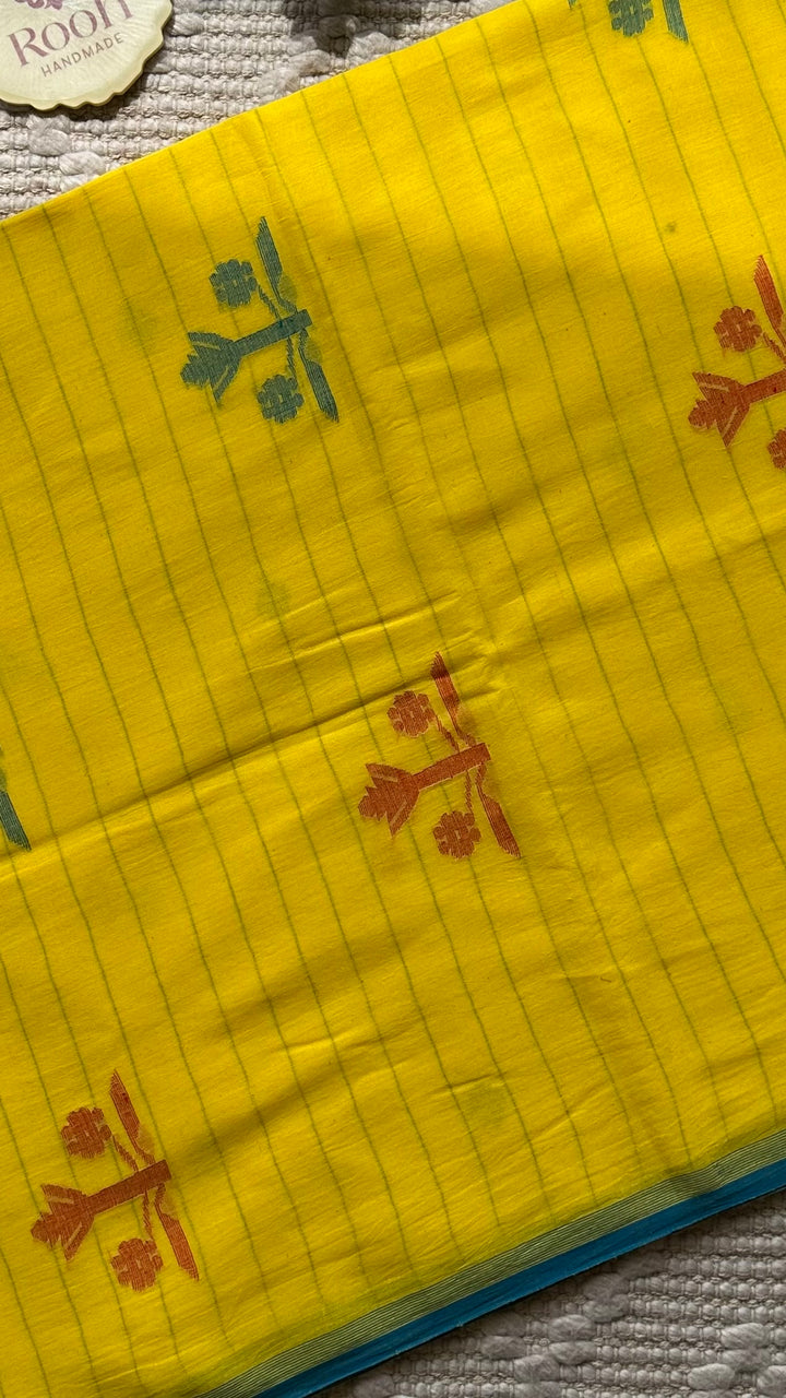 PREMIUM JAMDANI WEAVE HANDWOVEN AND HANDSPUN COTTON SAREE -  FRESH LEMON YELLOW