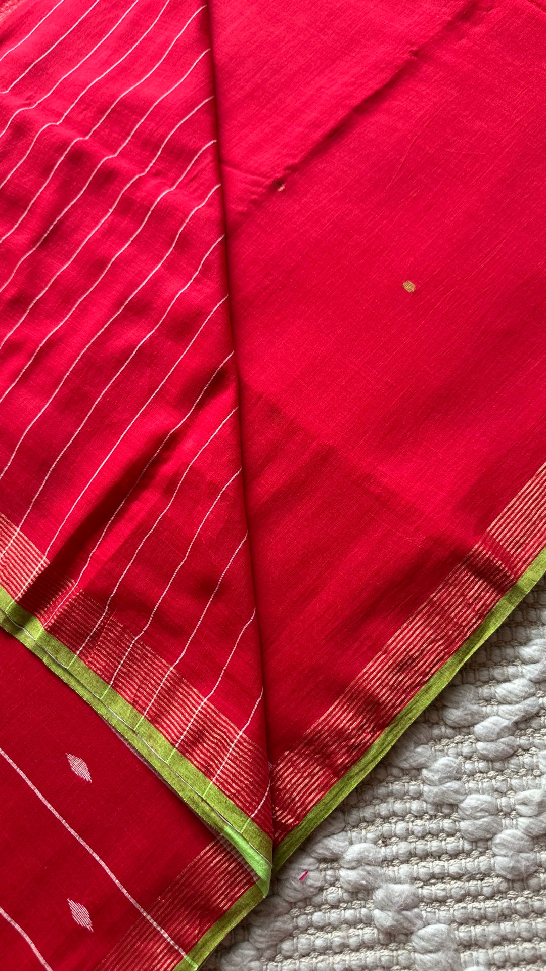 PREMIUM JAMDANI WEAVE HANDWOVEN AND HANDSPUN COTTON SAREE - CRIMSON RED