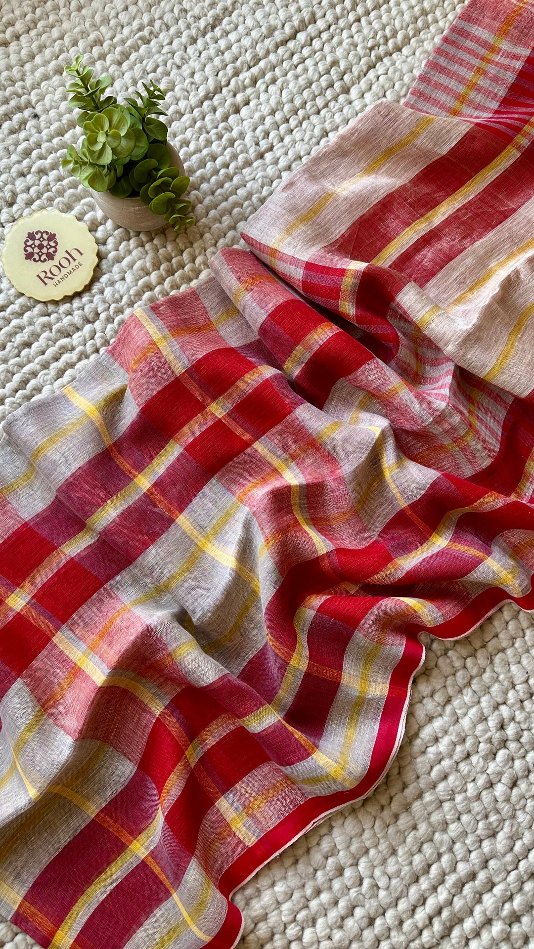 Multi Colour Checked Pure Handwoven Linen Saree - 003
