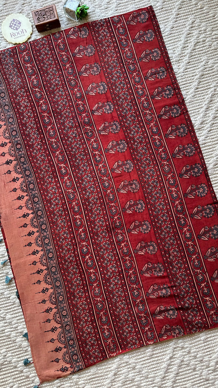 PREMIUM AJRAKH HAND BLOCK PRINTED PURE SOFT COTTON SAREE- 003