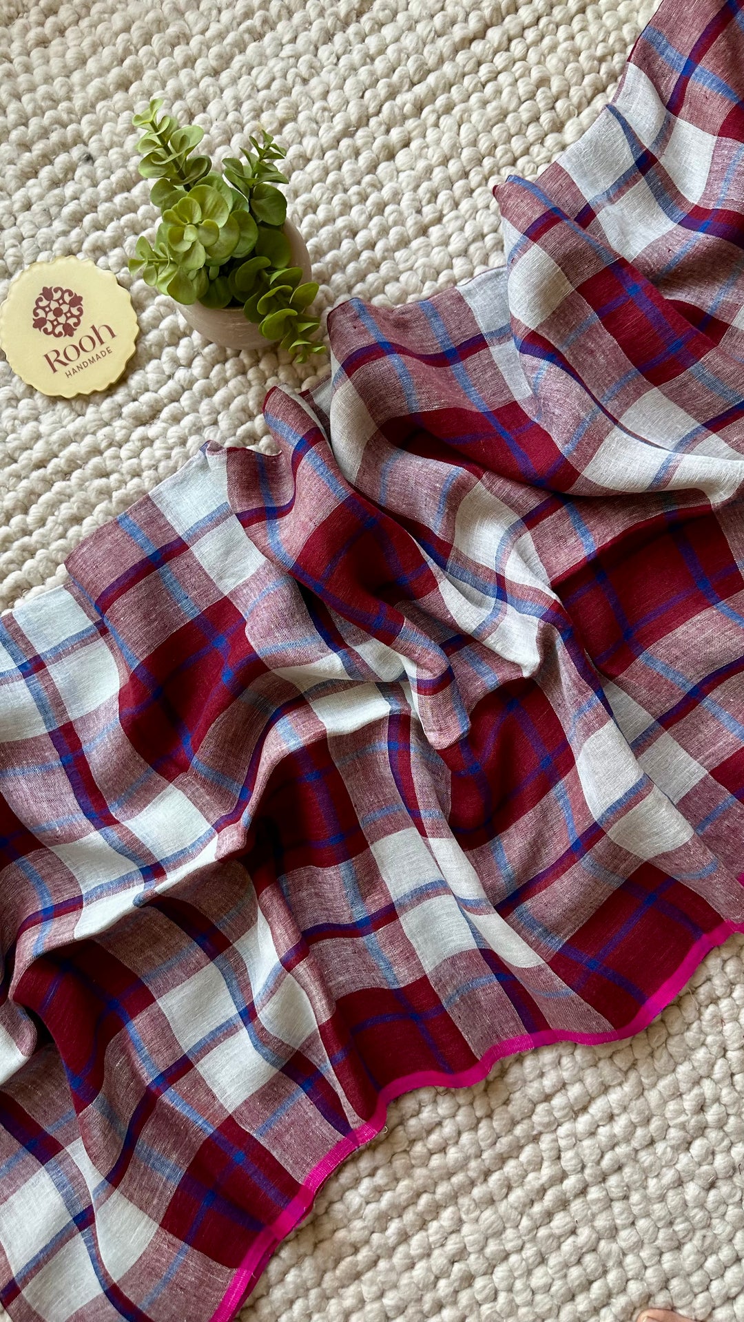 Multi Colour Checked Pure Handwoven Linen Saree - 007