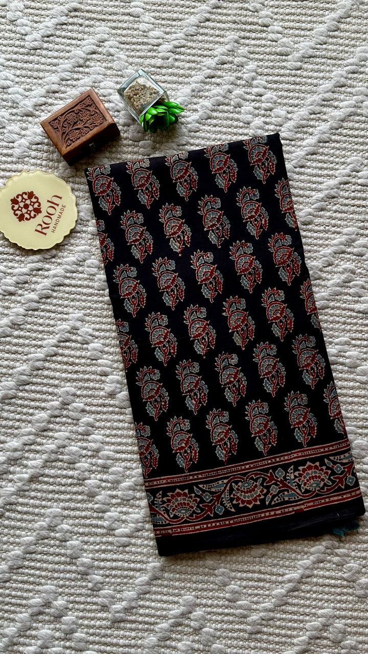 PREMIUM AJRAKH HAND BLOCK PRINTED PURE SOFT COTTON SAREE- 004