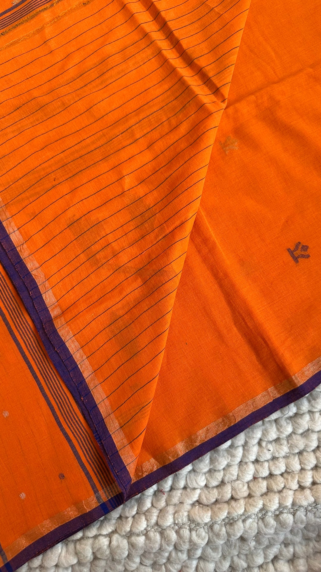 PREMIUM NEEDLE WORK JAMDANI HANDWOVEN AND HANDSPUN COTTON SAREE - SAFFRON ORANGE
