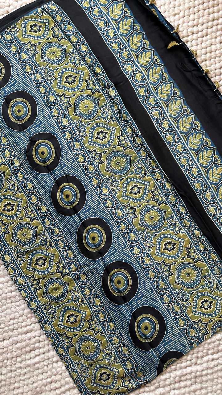 ROOH EXCLUSIVES- AJRAKH HAND BLOCK PRINTED PREMIUM MODAL SILK SAREE 14