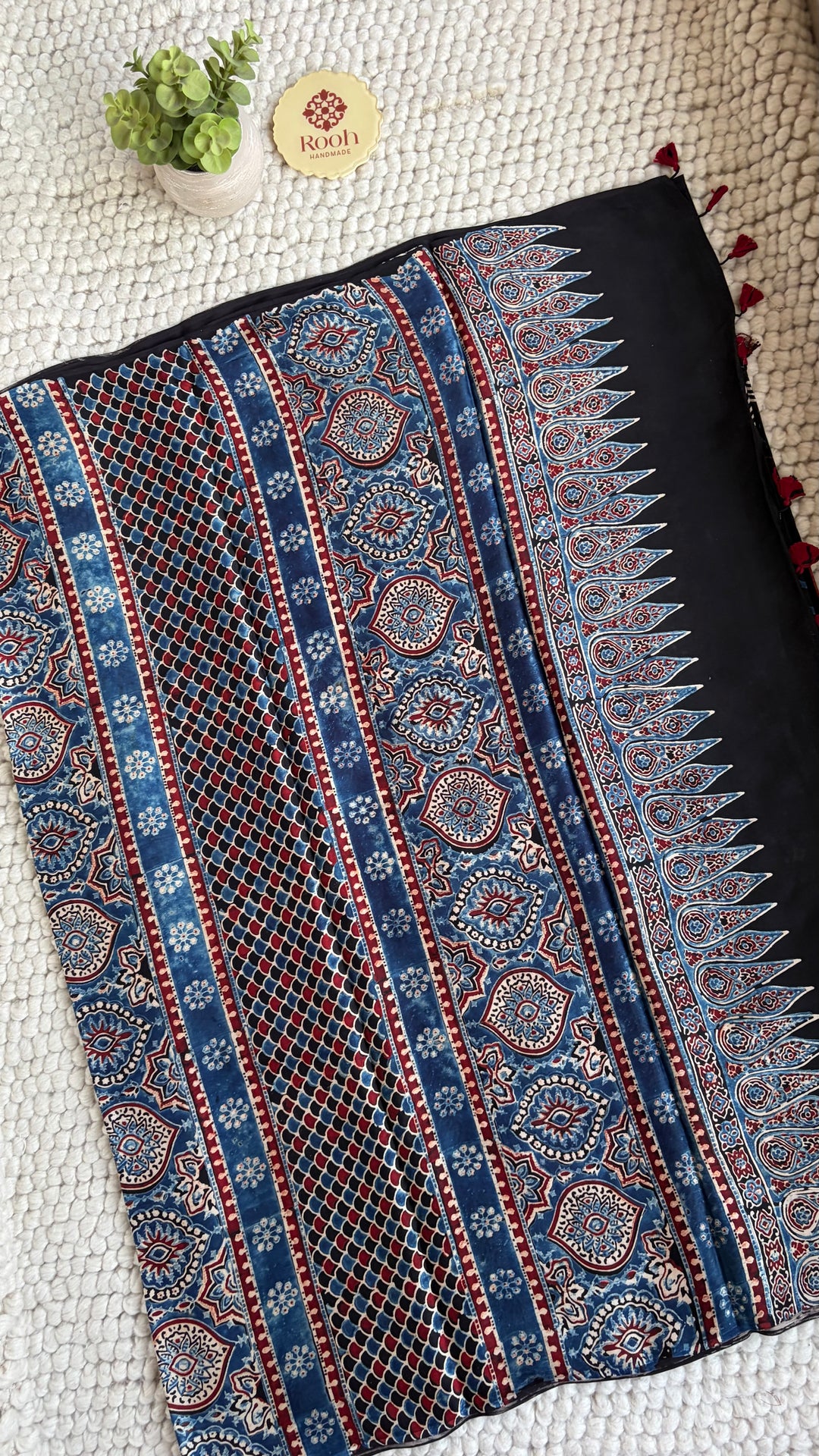 ROOH EXCLUSIVES- AJRAKH HAND BLOCK PRINTED PREMIUM MODAL SILK SAREE 01