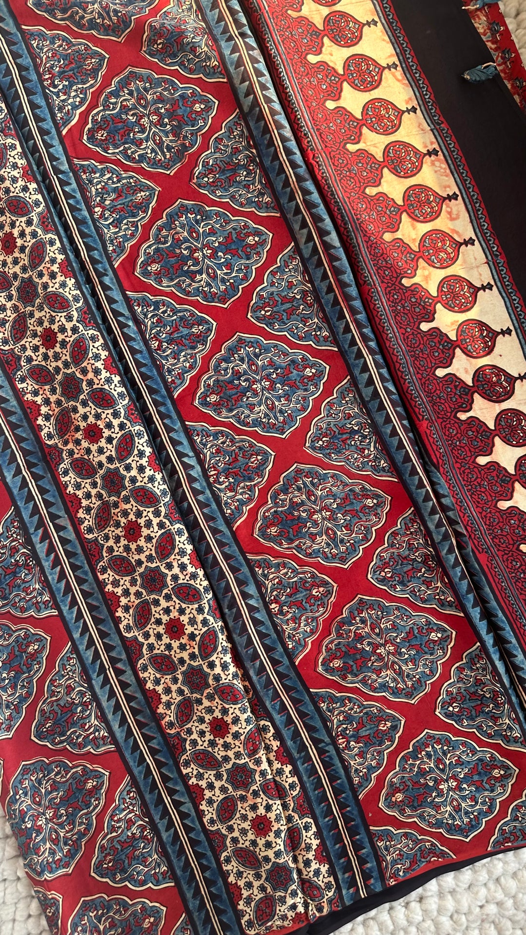 LOTUS ON MADDER RED - PREMIUM AJRAKH HAND BLOCK PRINTED PREMIUM MODAL SILK SAREE