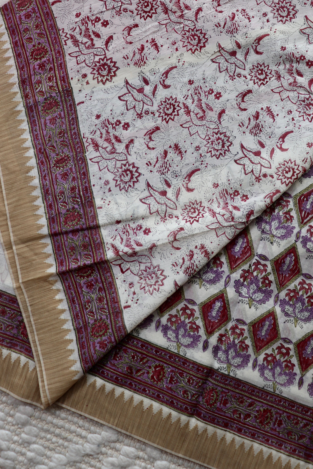 SANGANERI HAND BLOCK PRINTED SILK COTTON SAREE- 005