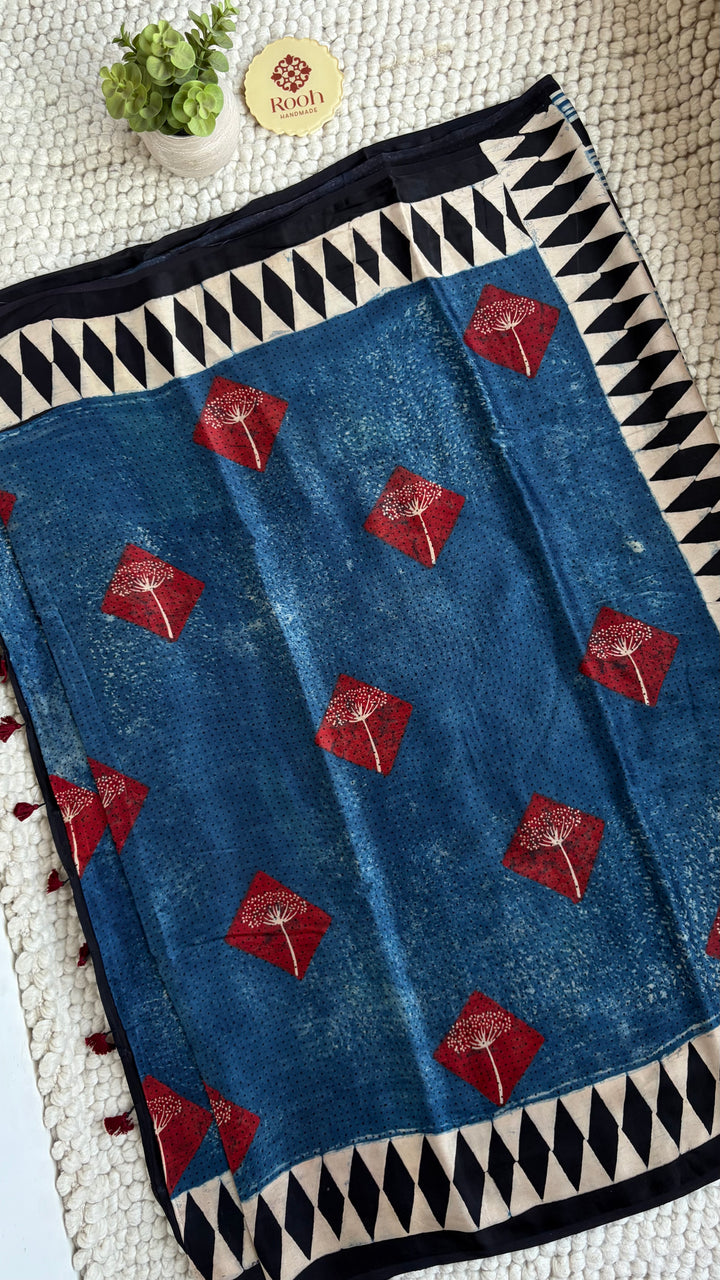ROOH EXCLUSIVES- AJRAKH HAND BLOCK PRINTED PREMIUM MODAL SILK SAREE 06