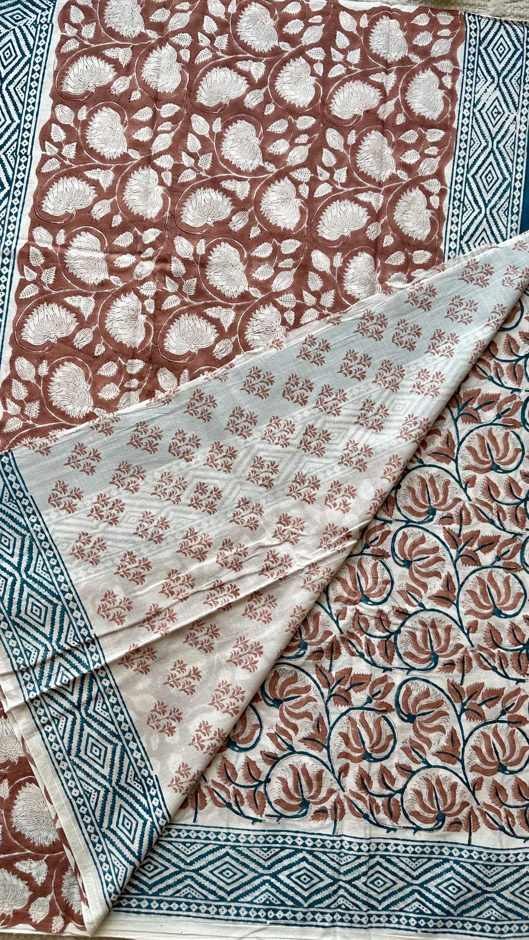 BAGRU HAND BLOCK PRINTED SOFT MULMUL COTTON SAREE- 072