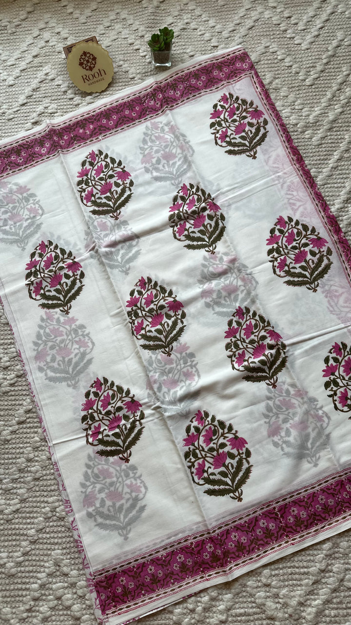 BAGRU HAND BLOCK PRINTED SOFT MULMUL COTTON SAREE- 101