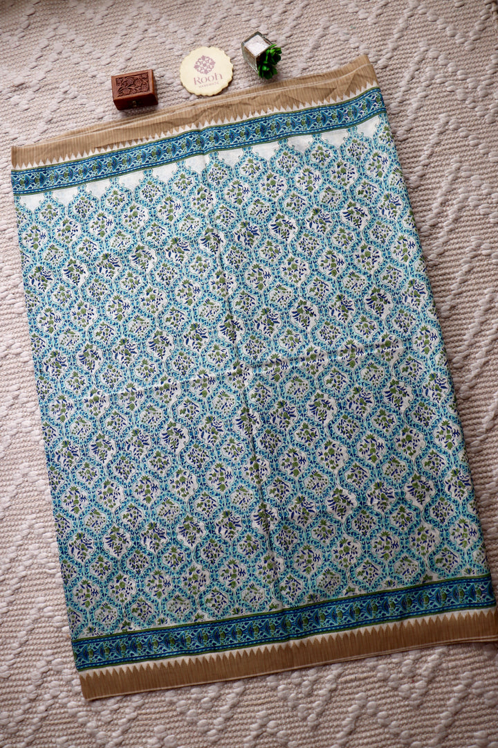 SANGANERI HAND BLOCK PRINTED SILK COTTON SAREE- 006