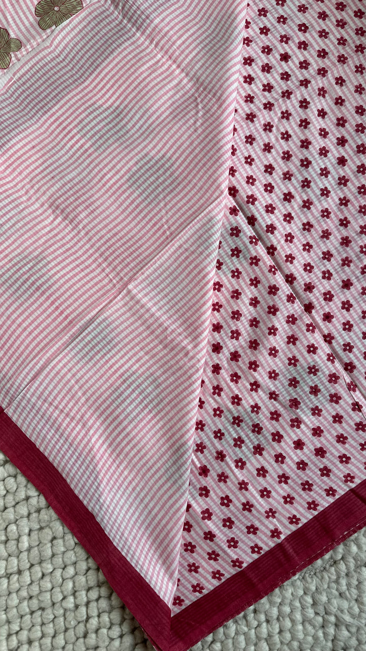 SANGANERI HAND BLOCK PRINTED SOFT COTTON SAREE- 023