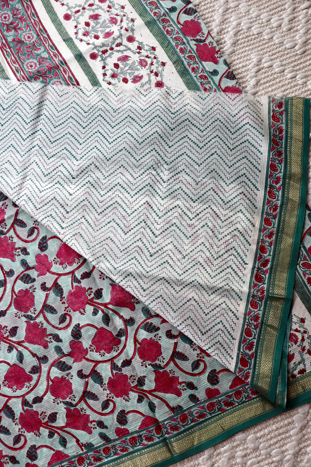 SANGANERI HAND BLOCK PRINTED SILK COTTON SAREE- 001