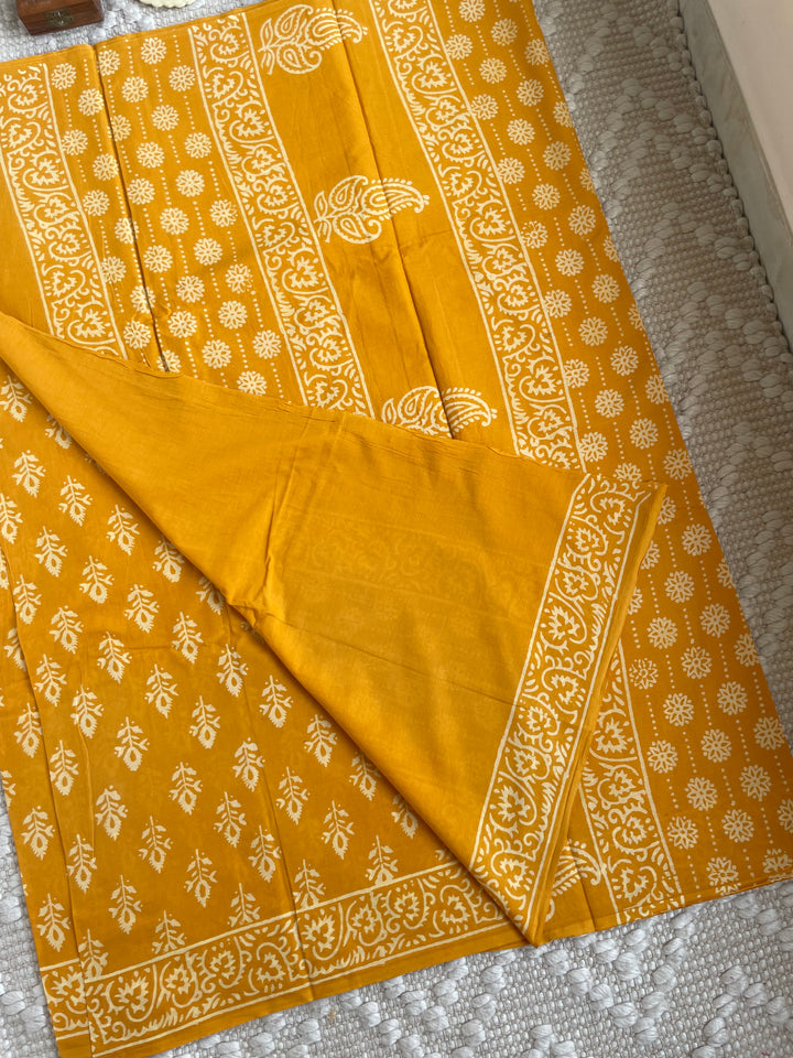 BAGRU HAND BLOCK PRINTED SOFT MULMUL COTTON SAREE- 047