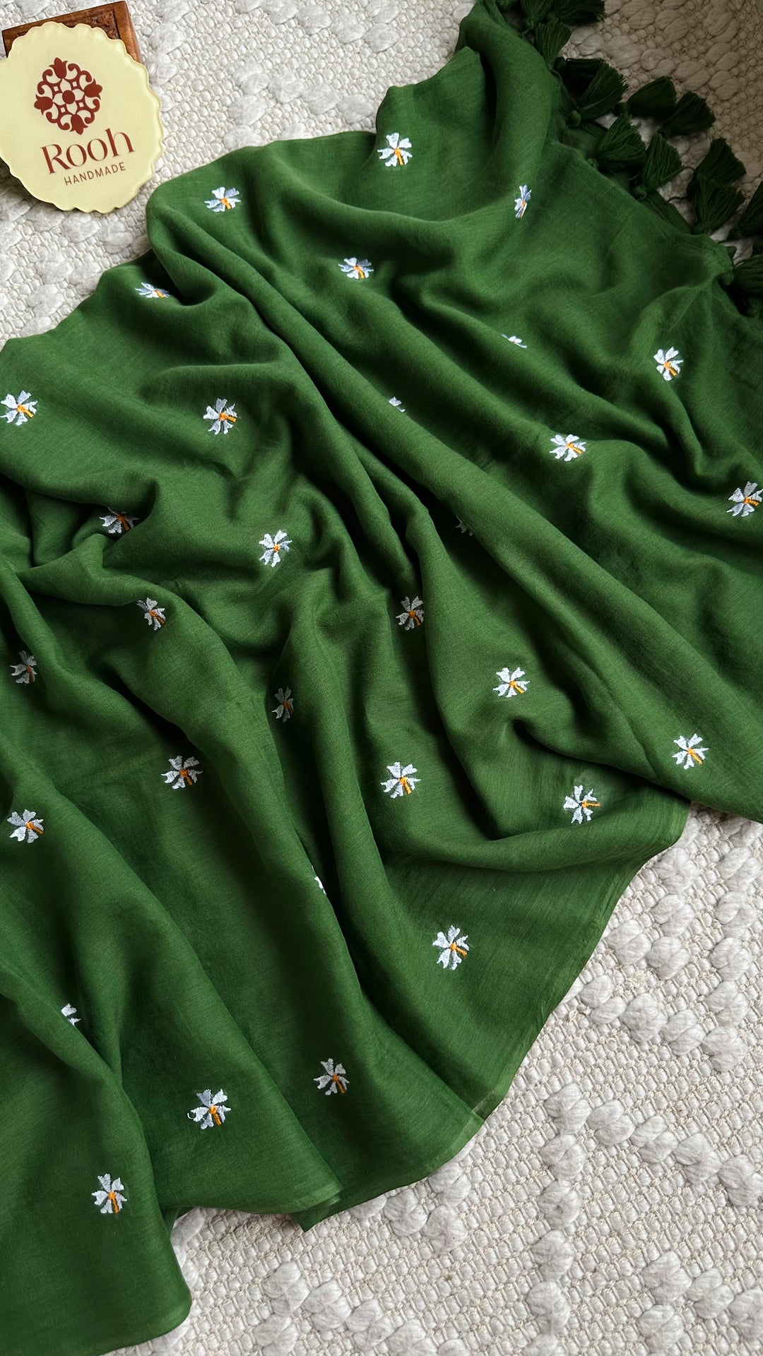 SHIULI - FOREST GREEN SUPER SOFT MUL COTTON SAREE (DISPATCH TIME - 7 TO 10 DAYS)