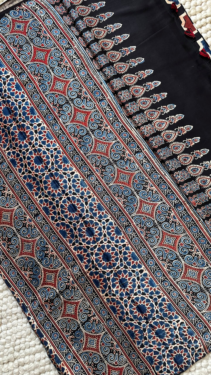 ROOH EXCLUSIVES- AJRAKH HAND BLOCK PRINTED PREMIUM MODAL SILK SAREE 18