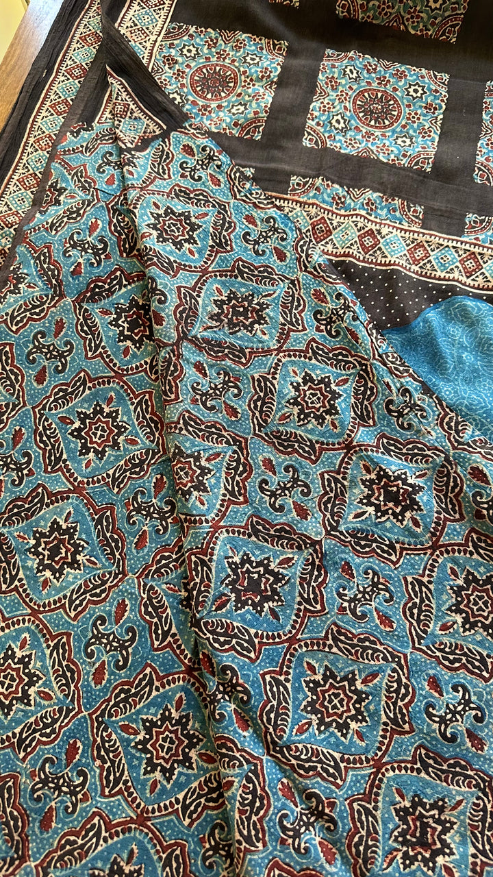PREMIUM AJRAKH HAND BLOCK PRINTED PURE SOFT COTTON SAREE- 008