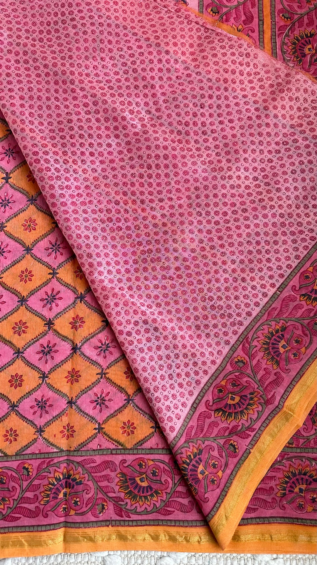 SANGANERI HAND BLOCK PRINTED SILK COTTON SAREE- 007