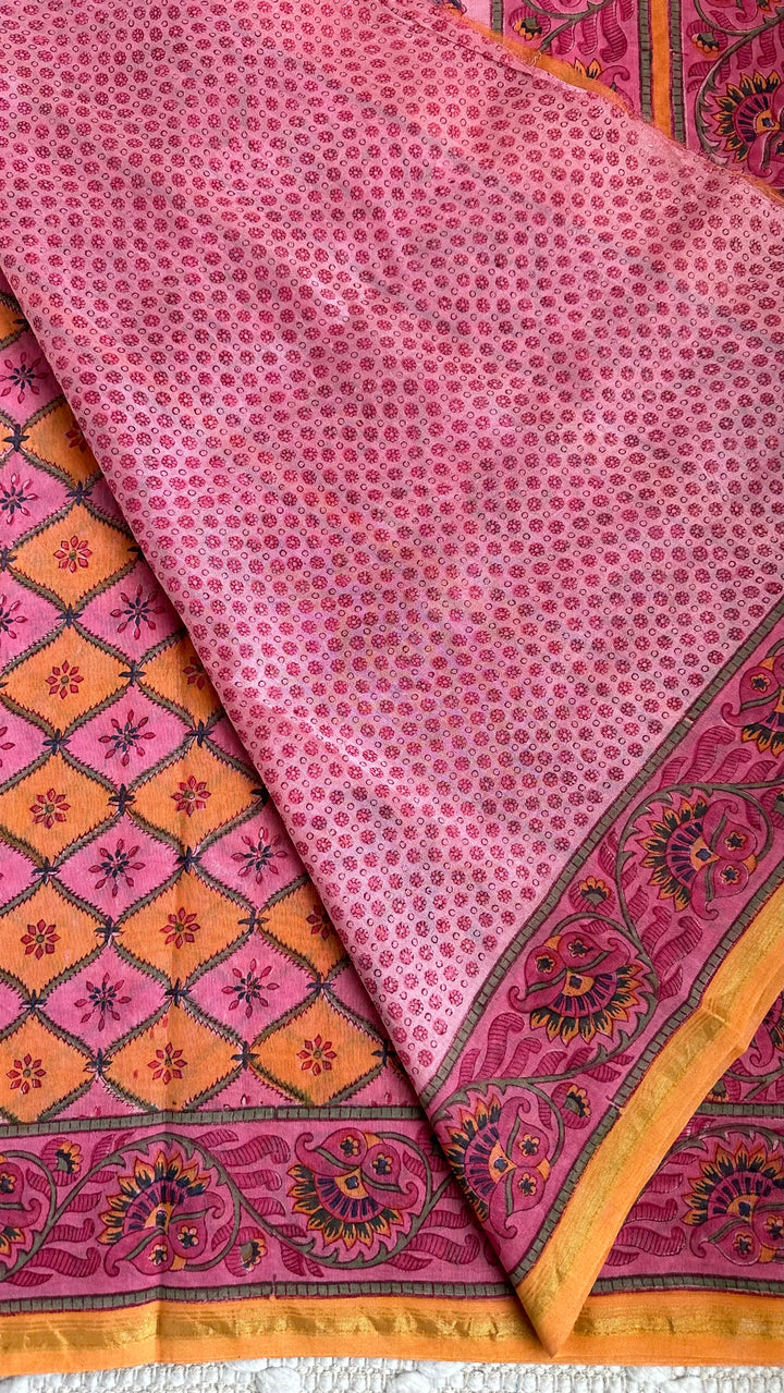 SANGANERI HAND BLOCK PRINTED SILK COTTON SAREE- 007