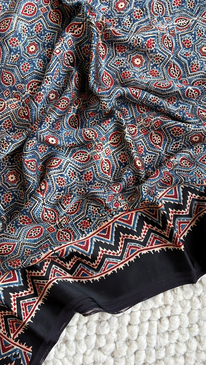 ROOH EXCLUSIVES- AJRAKH HAND BLOCK PRINTED PREMIUM MODAL SILK SAREE 09