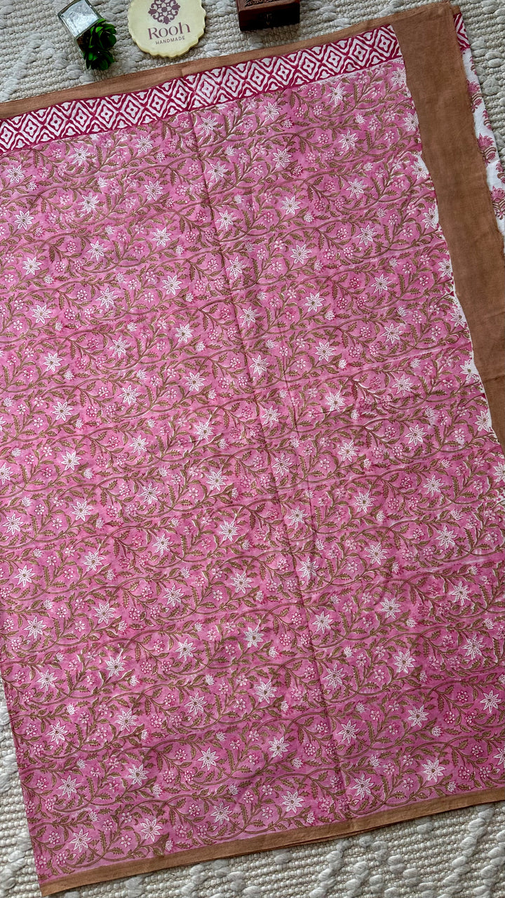 SANGANERI HAND BLOCK PRINTED SOFT MULMUL COTTON SAREE- 016