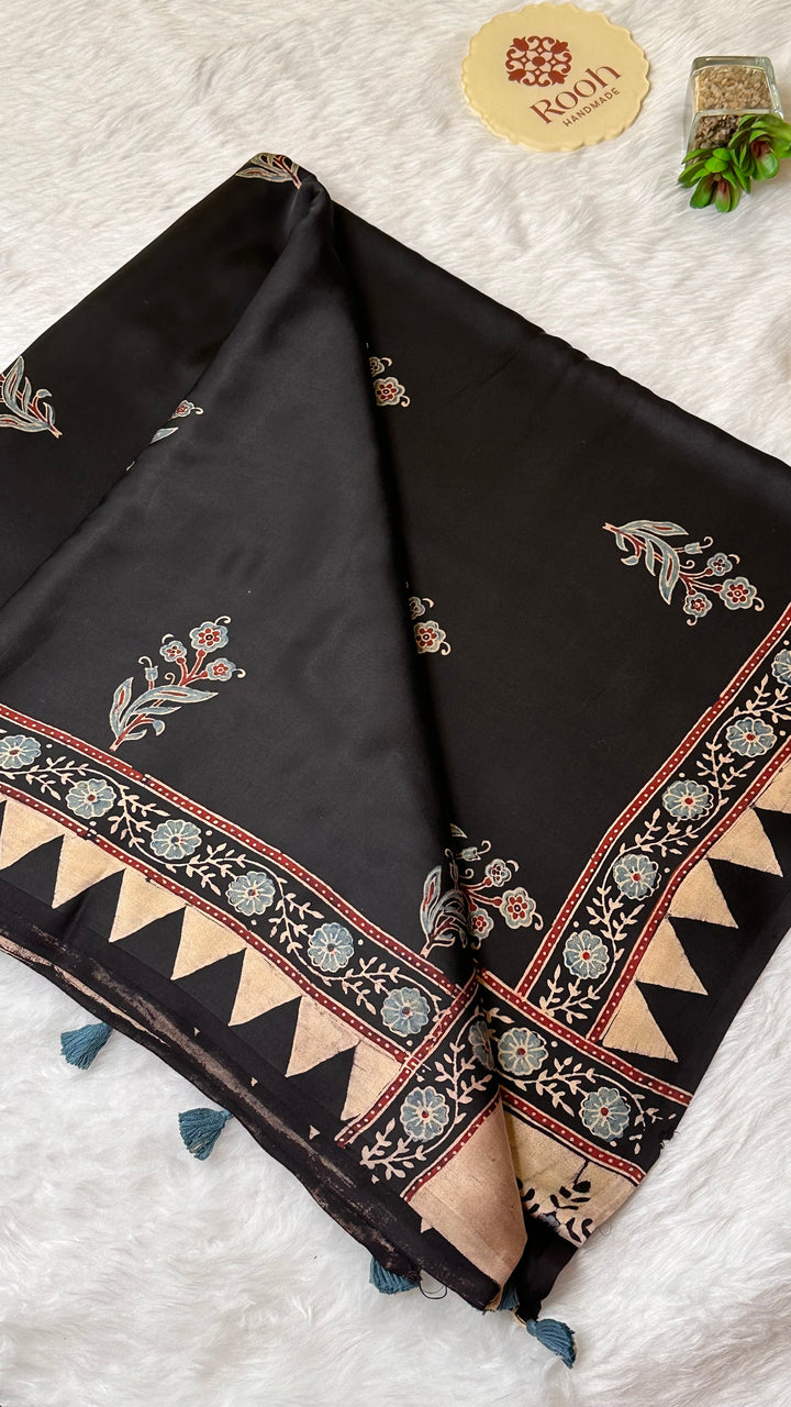 RAATRI - PREMIUM AJRAKH HAND BLOCK PRINTED MODAL SILK SAREE
