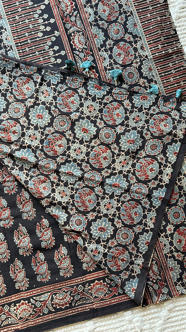 PREMIUM AJRAKH HAND BLOCK PRINTED PURE SOFT COTTON SAREE- 004