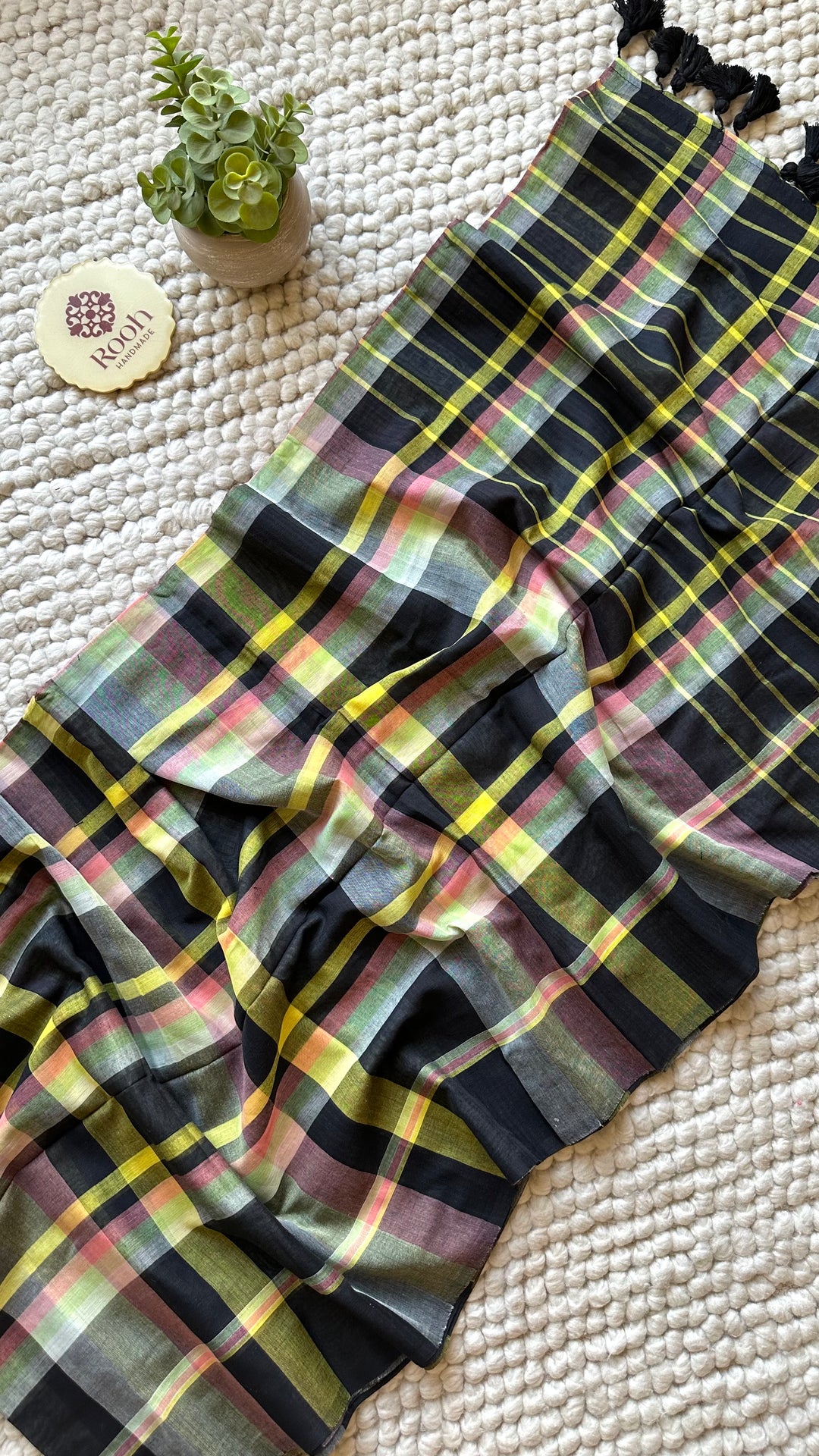 HANDWOVEN MULTICOLOUR CHECKERED MULMUL COTTON SAREE - 03 (DISPATCH TIME - 5 TO 7 DAYS)