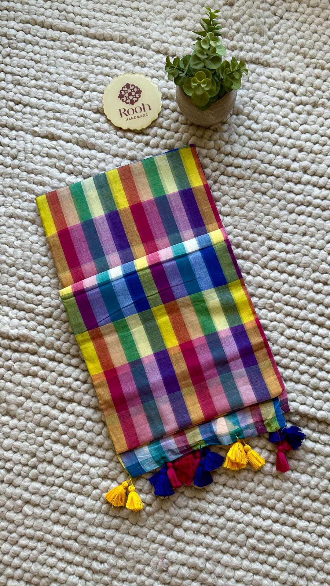 HANDWOVEN MULTICOLOUR CHECKERED MULMUL COTTON SAREE - 05 (DISPATCH TIME - 7 TO 10 DAYS)