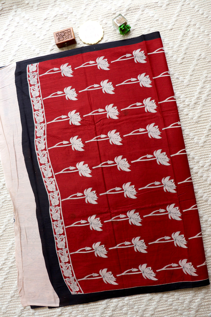 BAGRU HAND BLOCK PRINTED SOFT MULMUL COTTON SAREE- 077 (DISPATCH TIME IS 3 TO 5 DAYS)