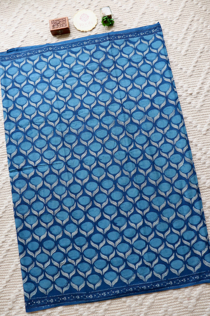 AKOLA INDIGO HAND BLOCK DABU PRINTED SOFT MULMUL COTTON SAREE- 020