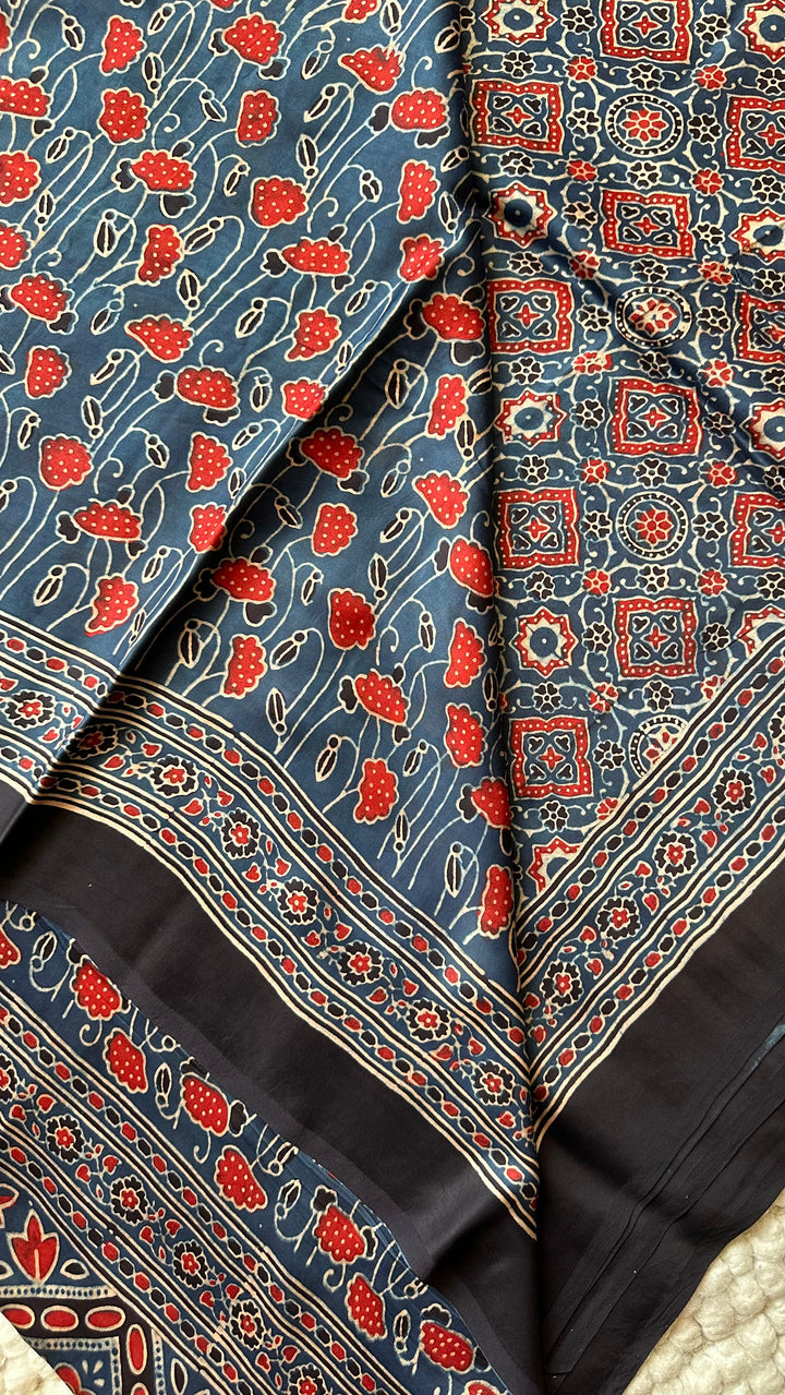 ROOH EXCLUSIVES- AJRAKH HAND BLOCK PRINTED PREMIUM MODAL SILK SAREE 21